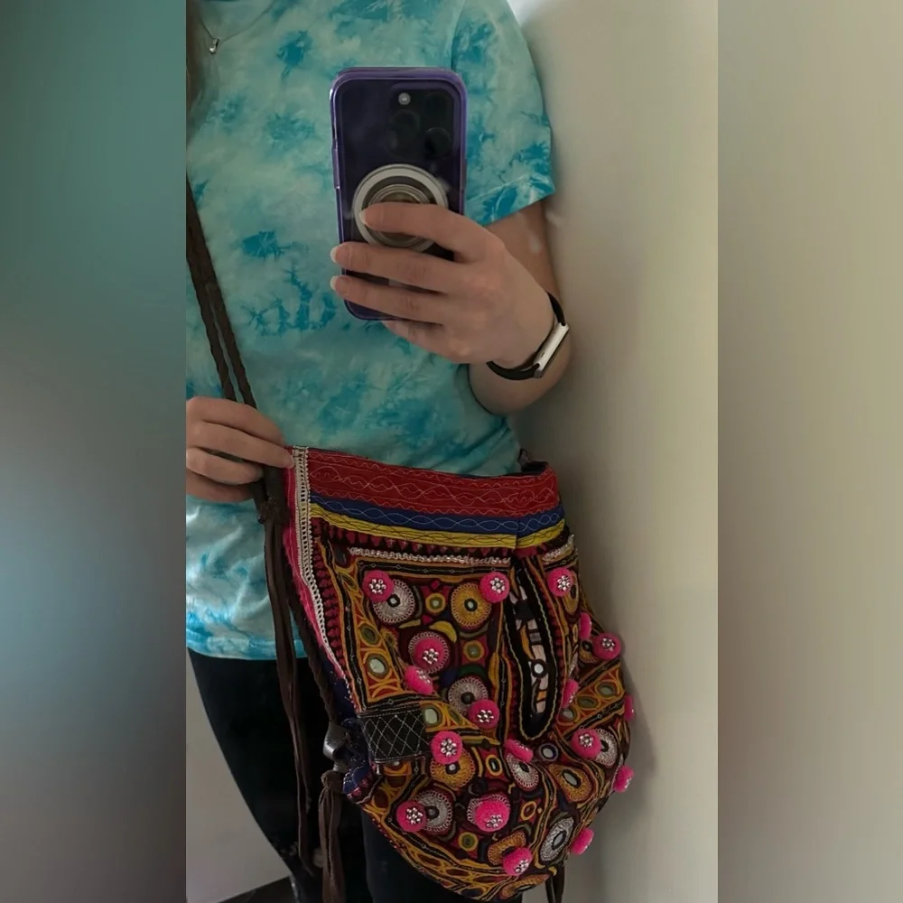 JADEtribe Brigitte Bag one of a kind tribal textile cross body leather strap